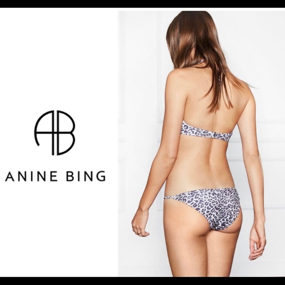 ANINE BING Leo Leopard Cheetah Print Bikini Swim Bottom Large L Gray Black Tan